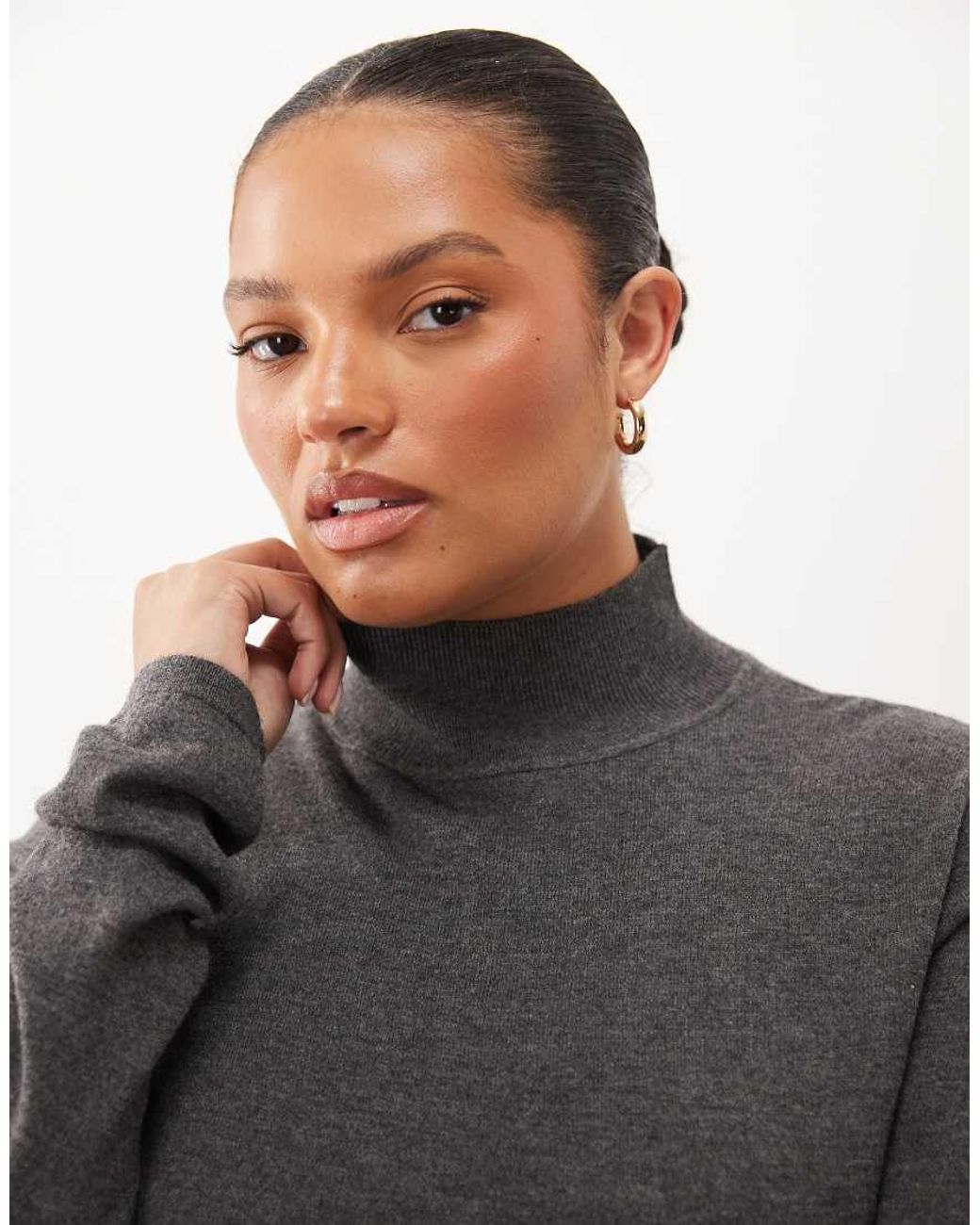 ASOS Gray Asos Design Curve Long Sleeve Fine Gauge Roll Neck Jumper