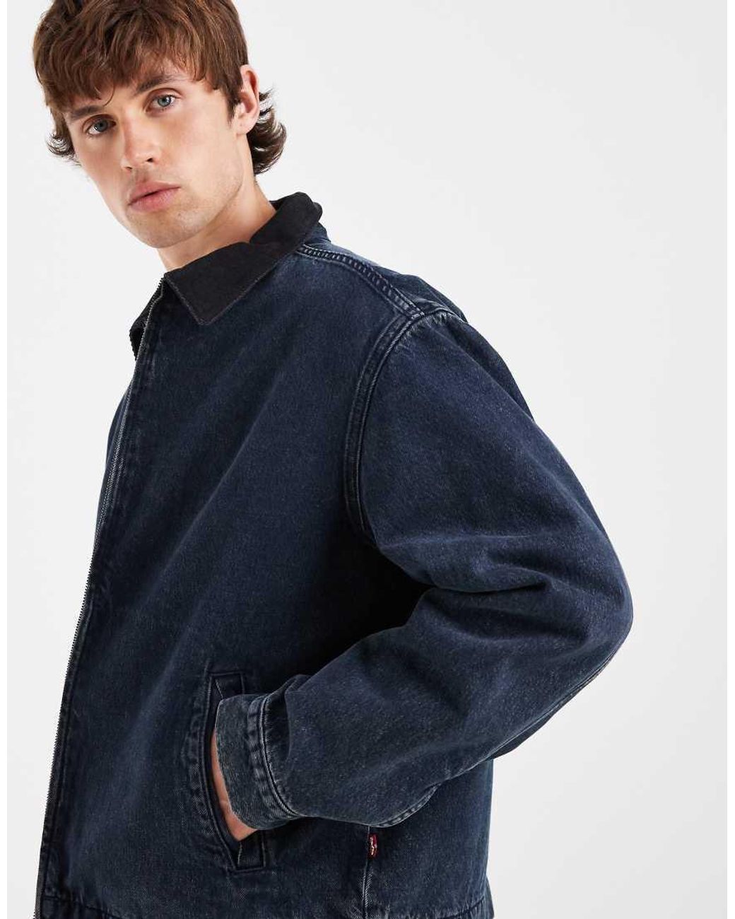 Levi's Blue Castro Denim Harrington Jacket With Contrast Collar for men
