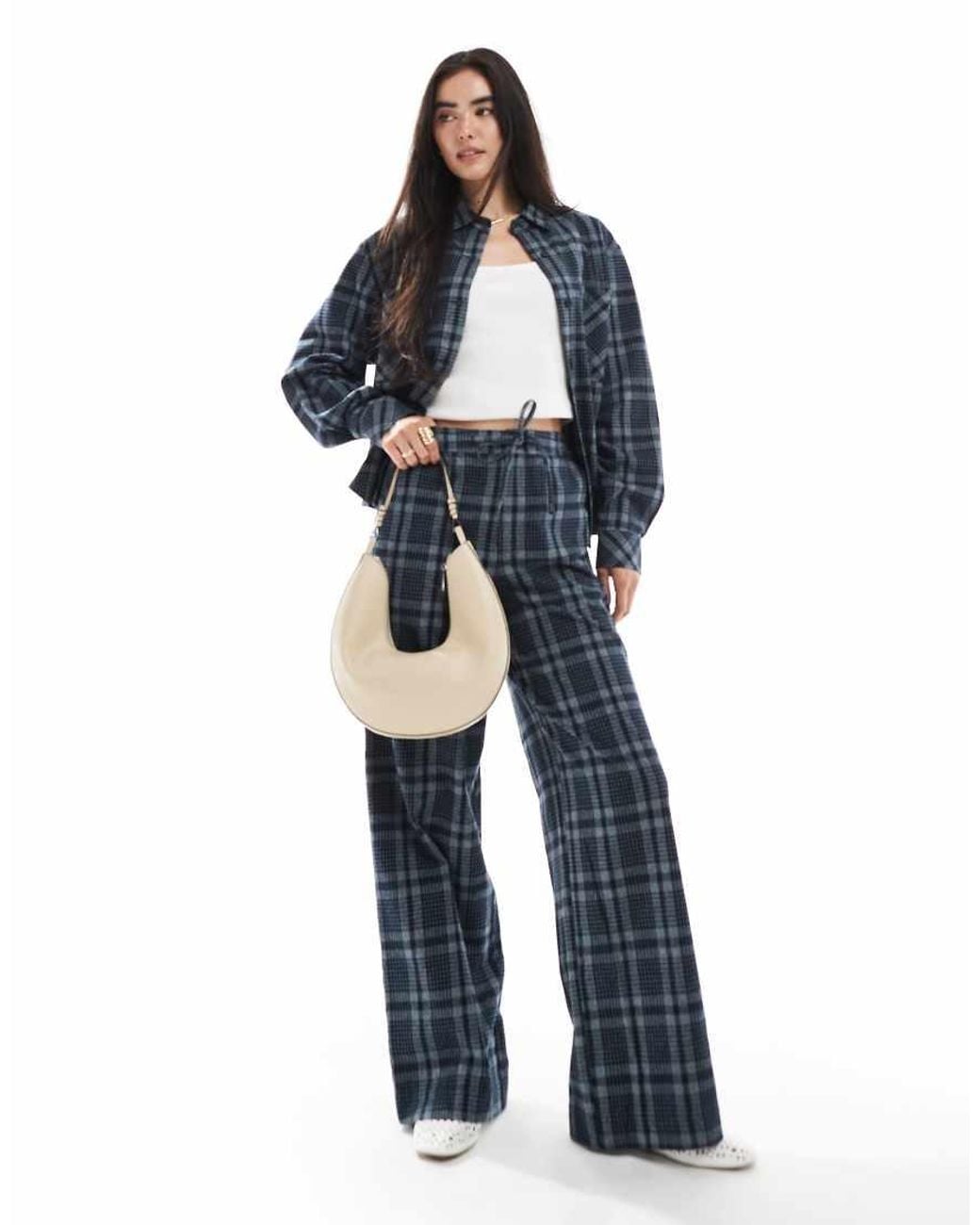 ASOS Blue Textured Check Boxy Shirt Co-Ord