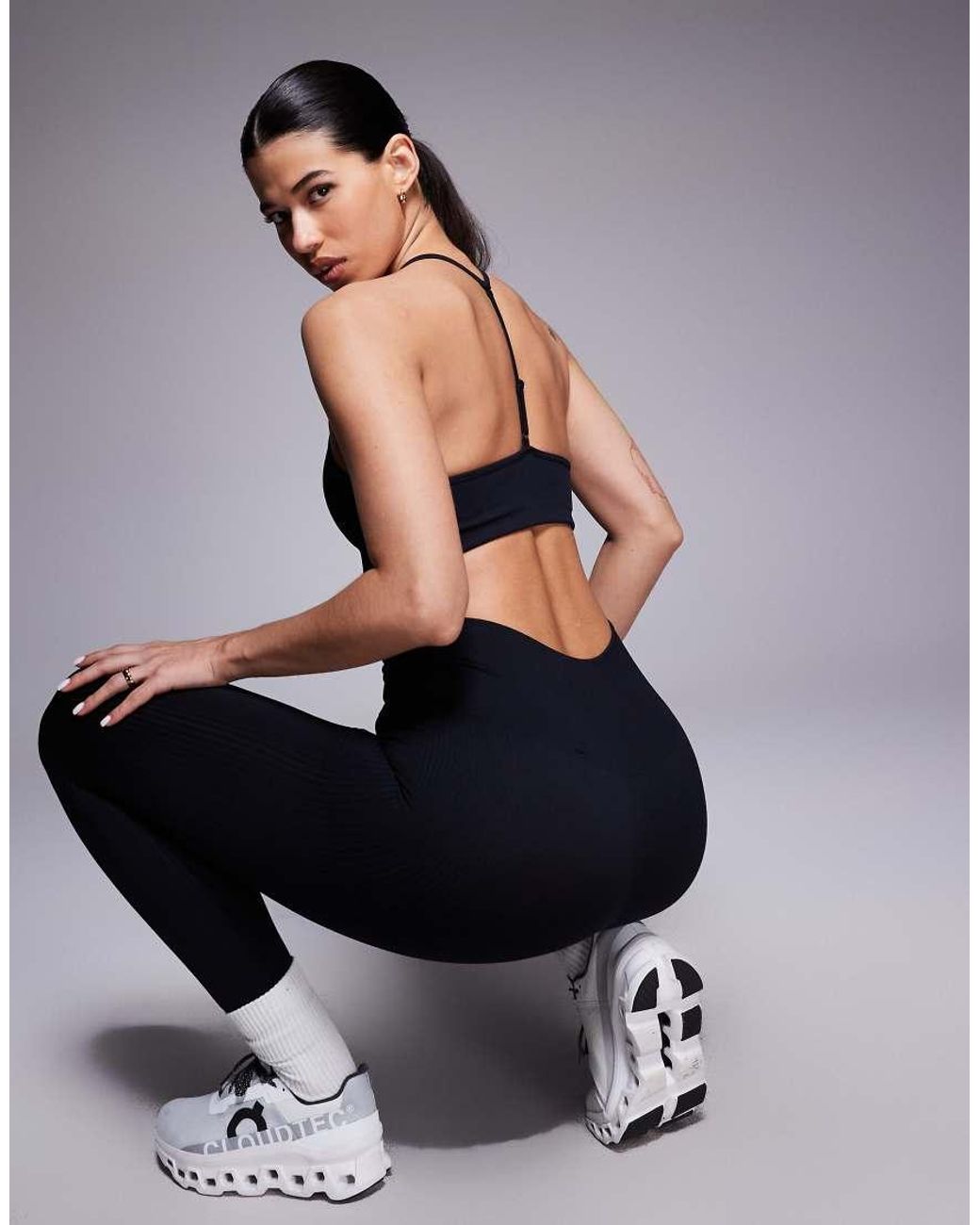 4505 Black Seamless Baby Rib Light Support Sports Bra