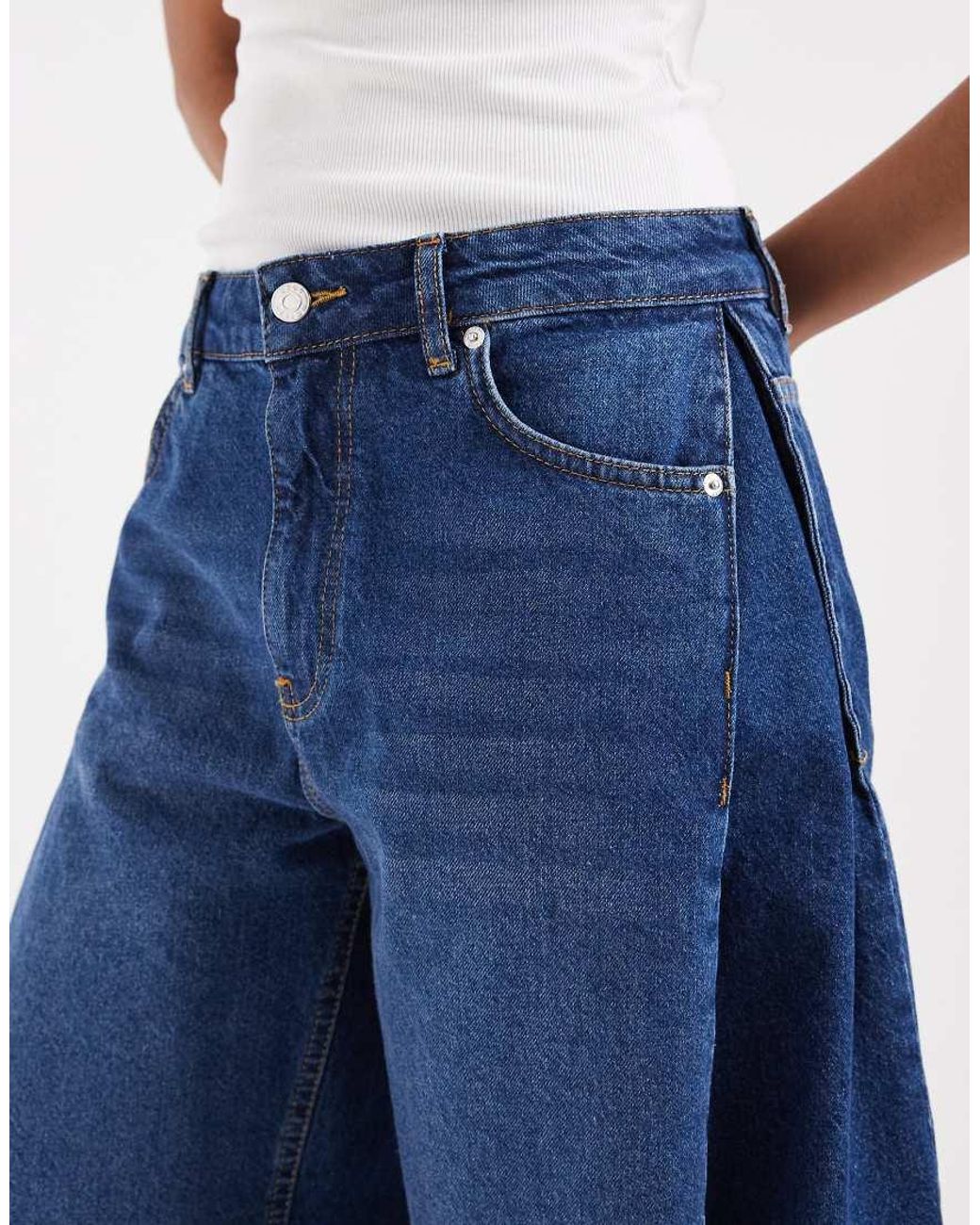 ASOS Blue Denim Bermuda Short With Side Pleat Detail