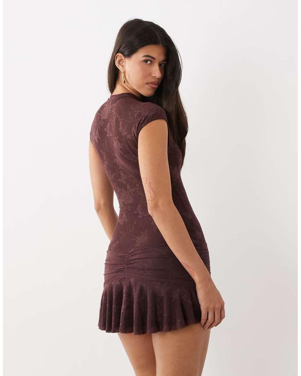 I.AM.GIA Purple Isela Lace Hook And Eye Front Cap Sleeve Drop Waist Mini Dress