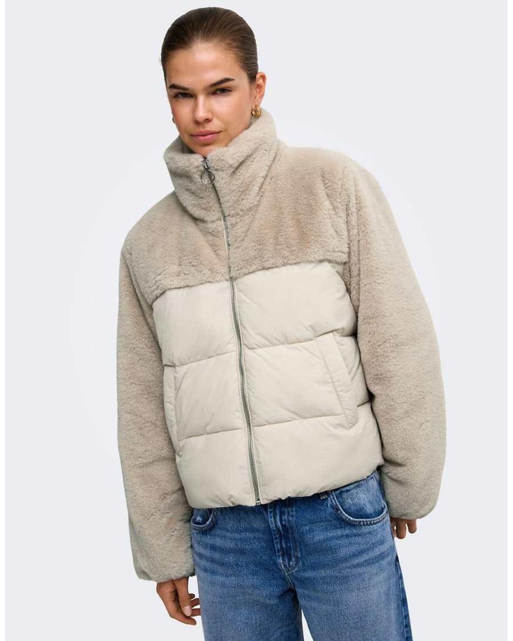 ONLY Natural Wanja Short High Neck Puffer Jacket
