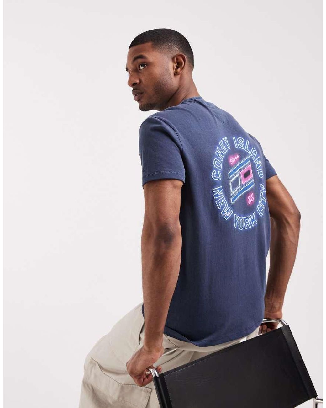 Tommy Hilfiger Blue Neon Coney Island Back Print T-shirt for men