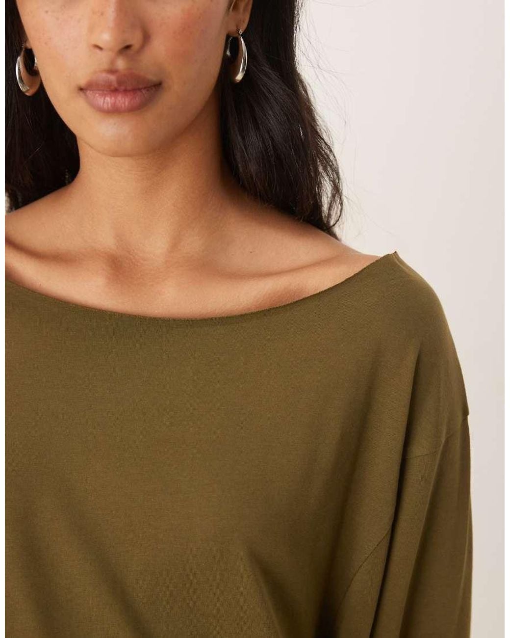 ASOS Natural Off Shoulder Long Sleeve Tee