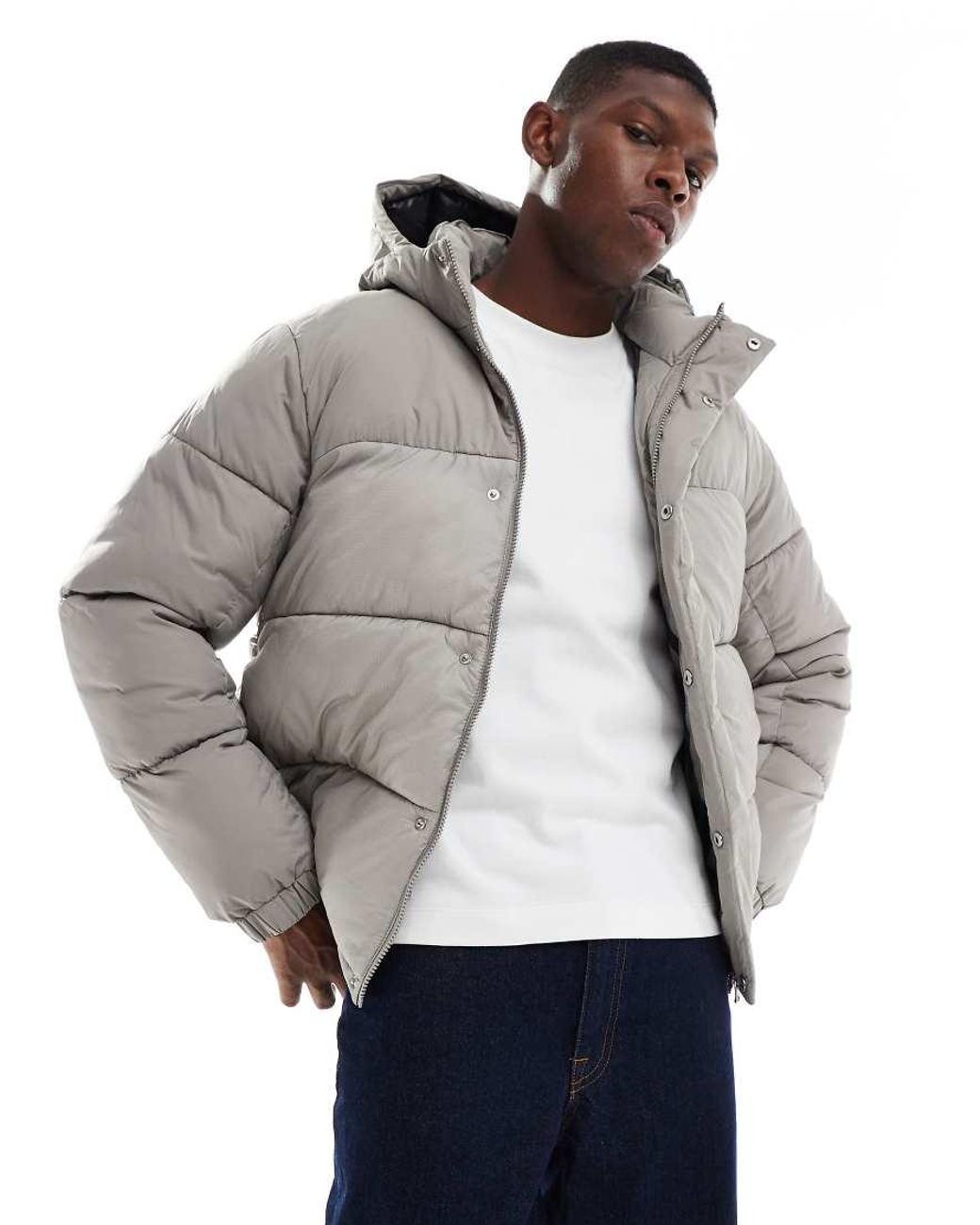 Jack & Jones Gray Hooded Puffer Jacket for men