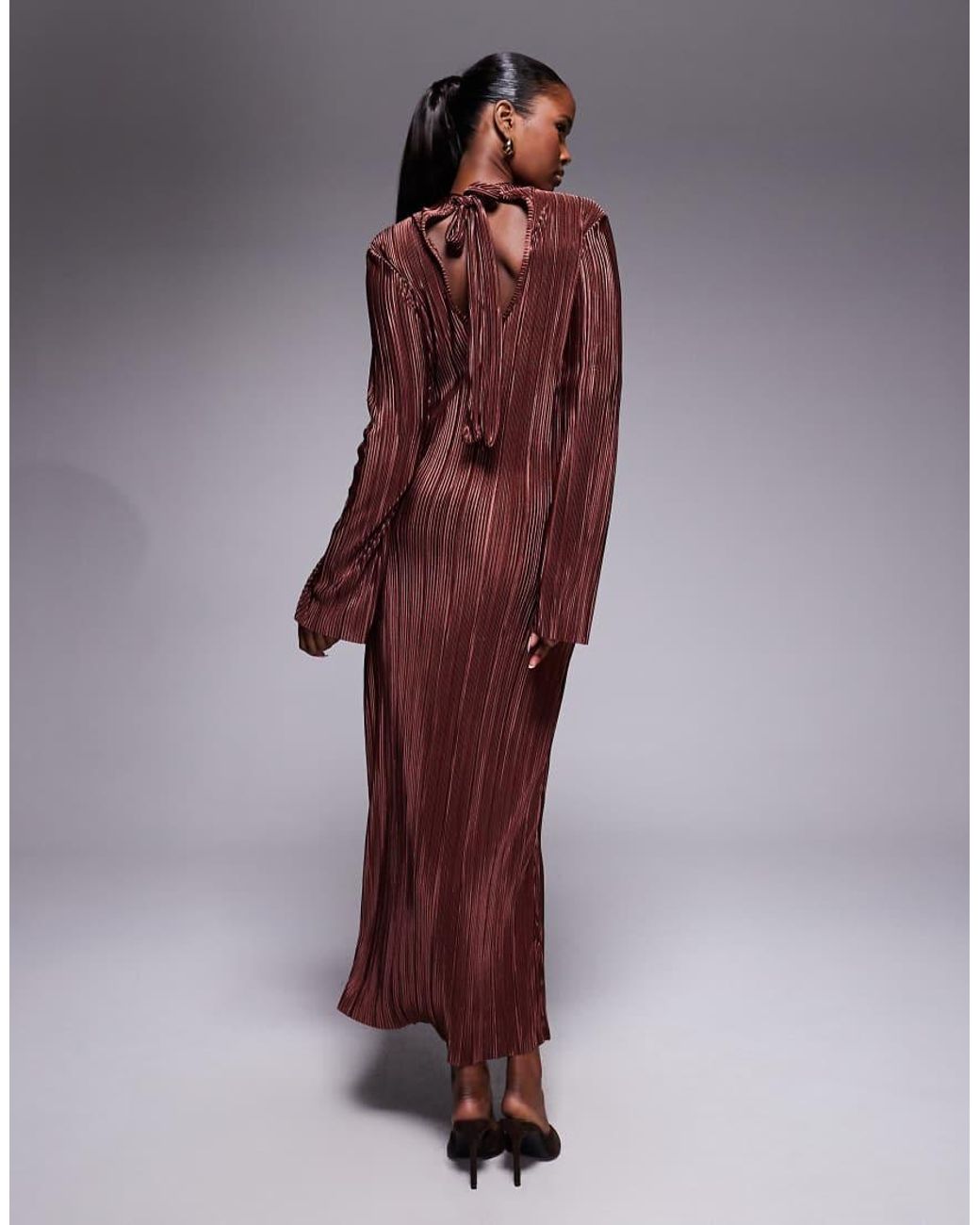 ASOS Purple Tie Back Long Sleeve Plisse Dress