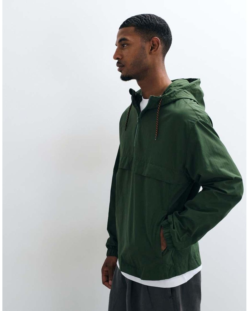 ASOS Green Stormmax Water Repellent Overhead Rain Jacket for men