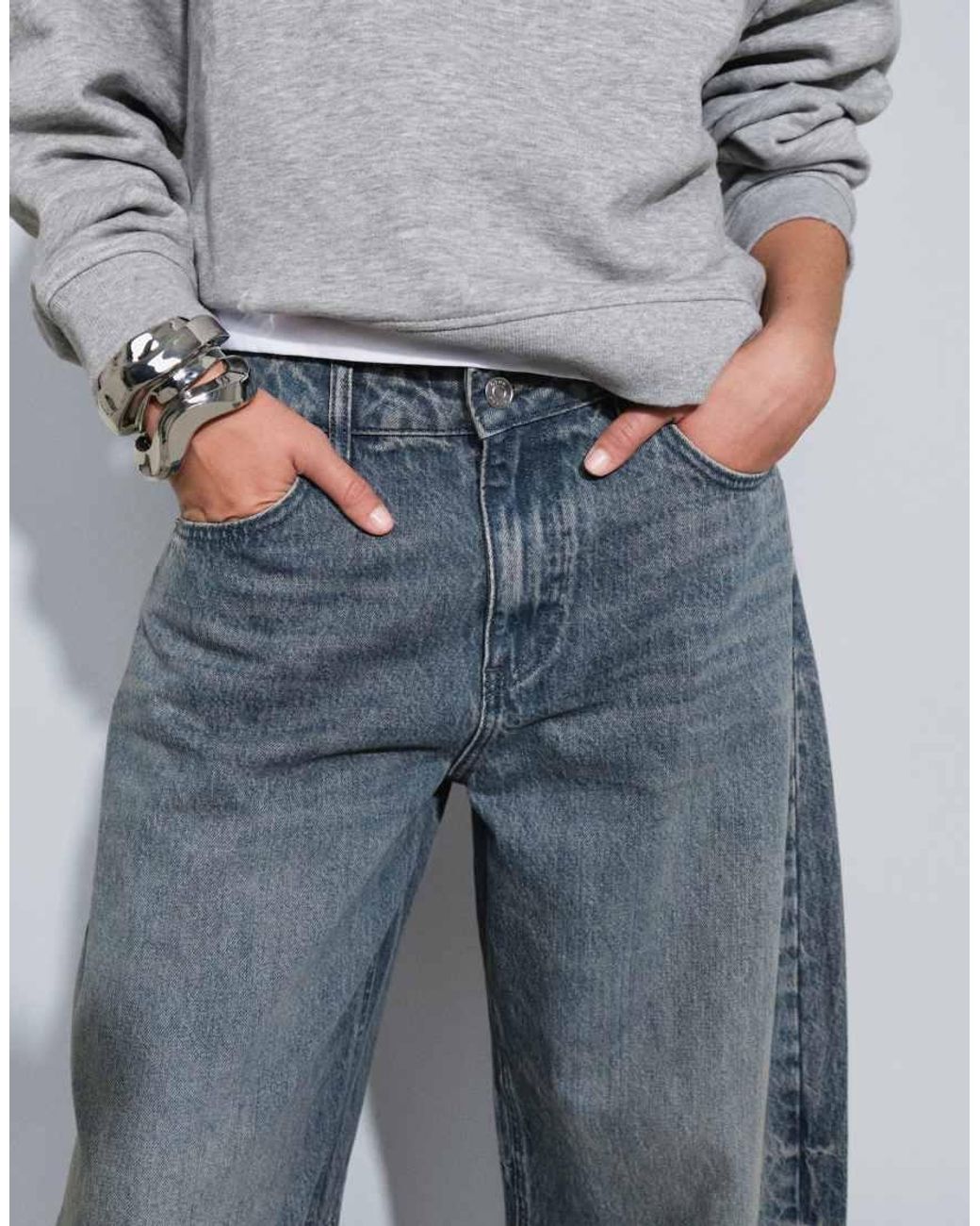 ASOS Blue Bow Barrel Leg Jean