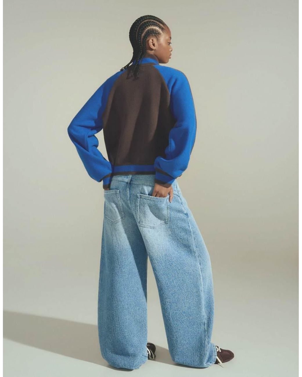 Bershka Blue Textured Barrel-leg Jeans