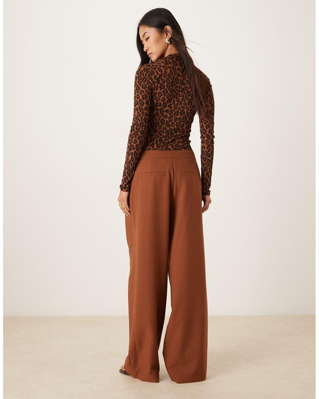 ASOS Brown Tailored Asymmetric Wrap Wide Leg Pants With Buckle Detail
