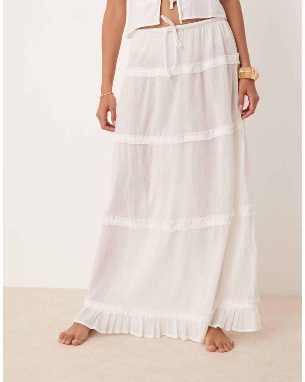 ASOS Natural Crinkle Ruffle Maxi Beach Skirt