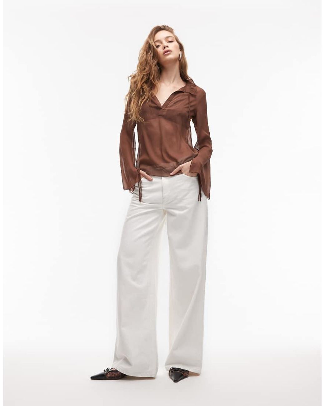 ASOS Brown Crinkle Chiffon Fitted Shirt