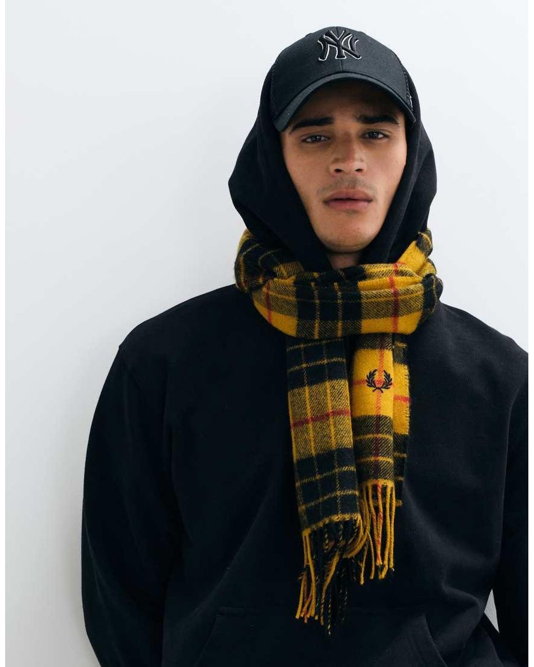 Fred Perry Blue Lambswool Tartan Scarf for men