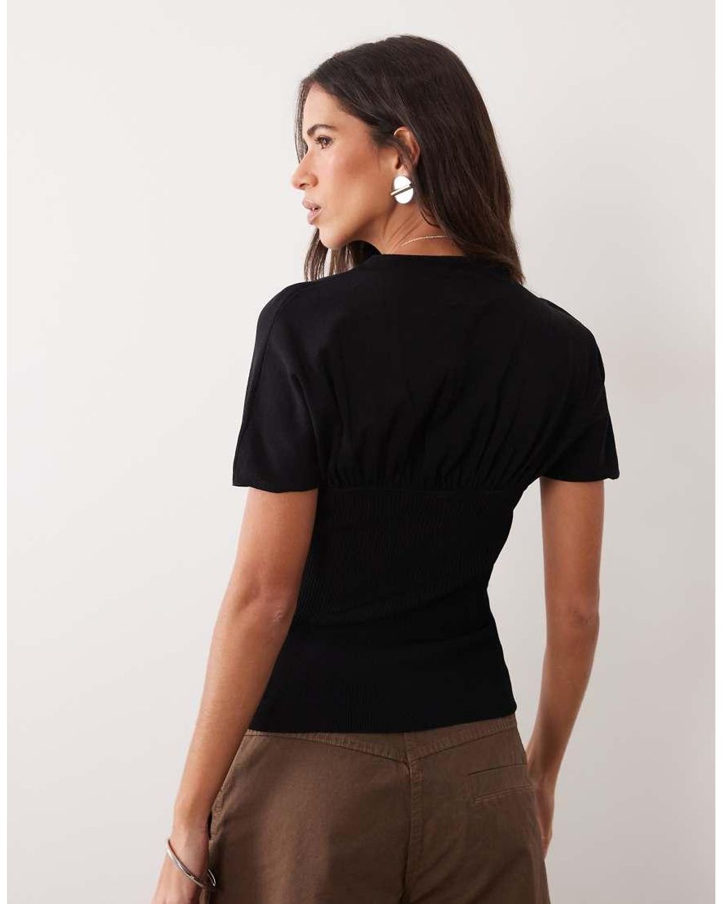 ASOS Black Ruched Detail Fine Knit Top