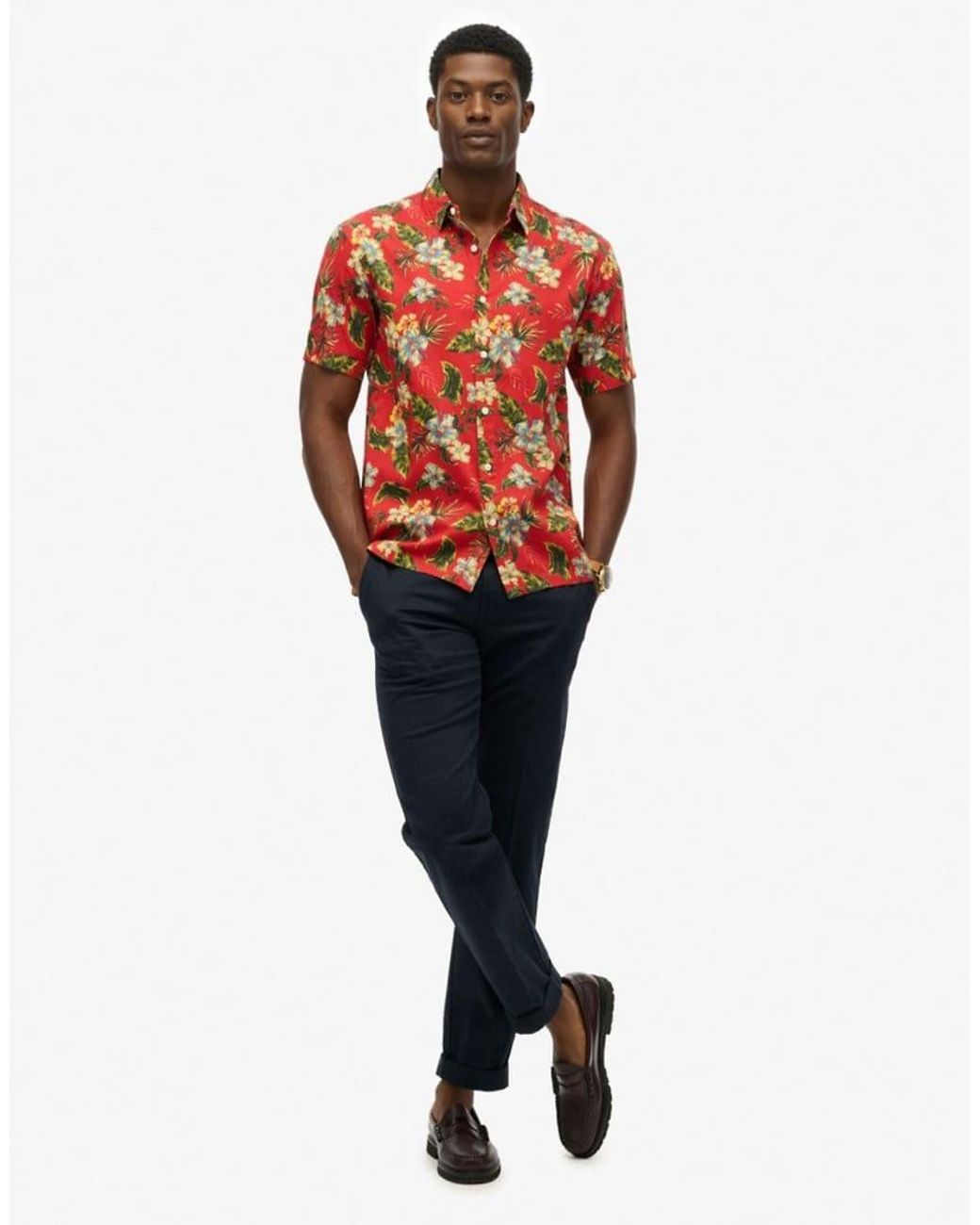 Superdry Red Hawaiian Printed Shirt for men