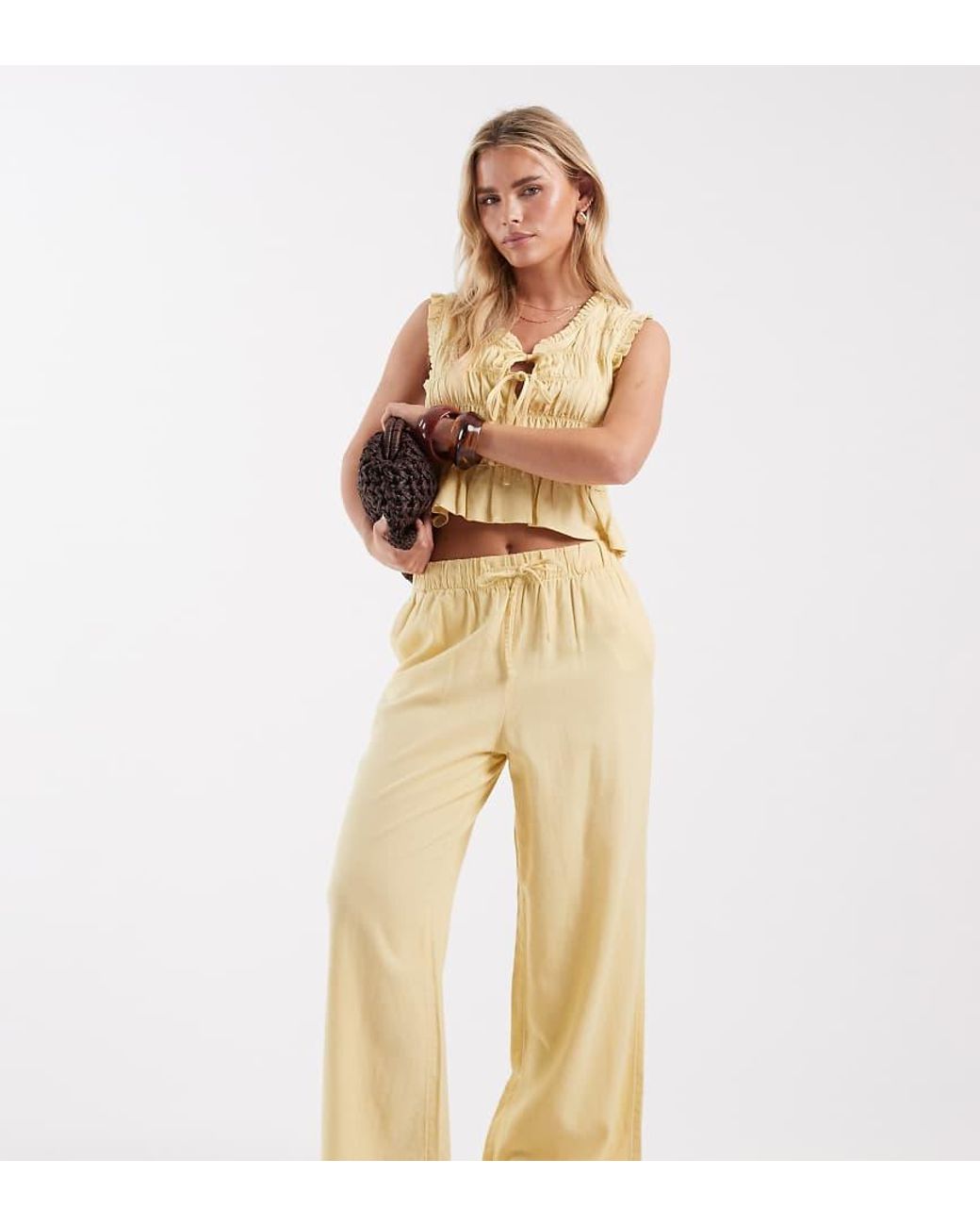 Only Petite Natural Linen Blend Pull On Pants