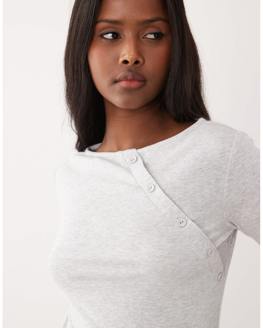 ASOS White 3/4 Sleeve Asymmetric Button Through Top