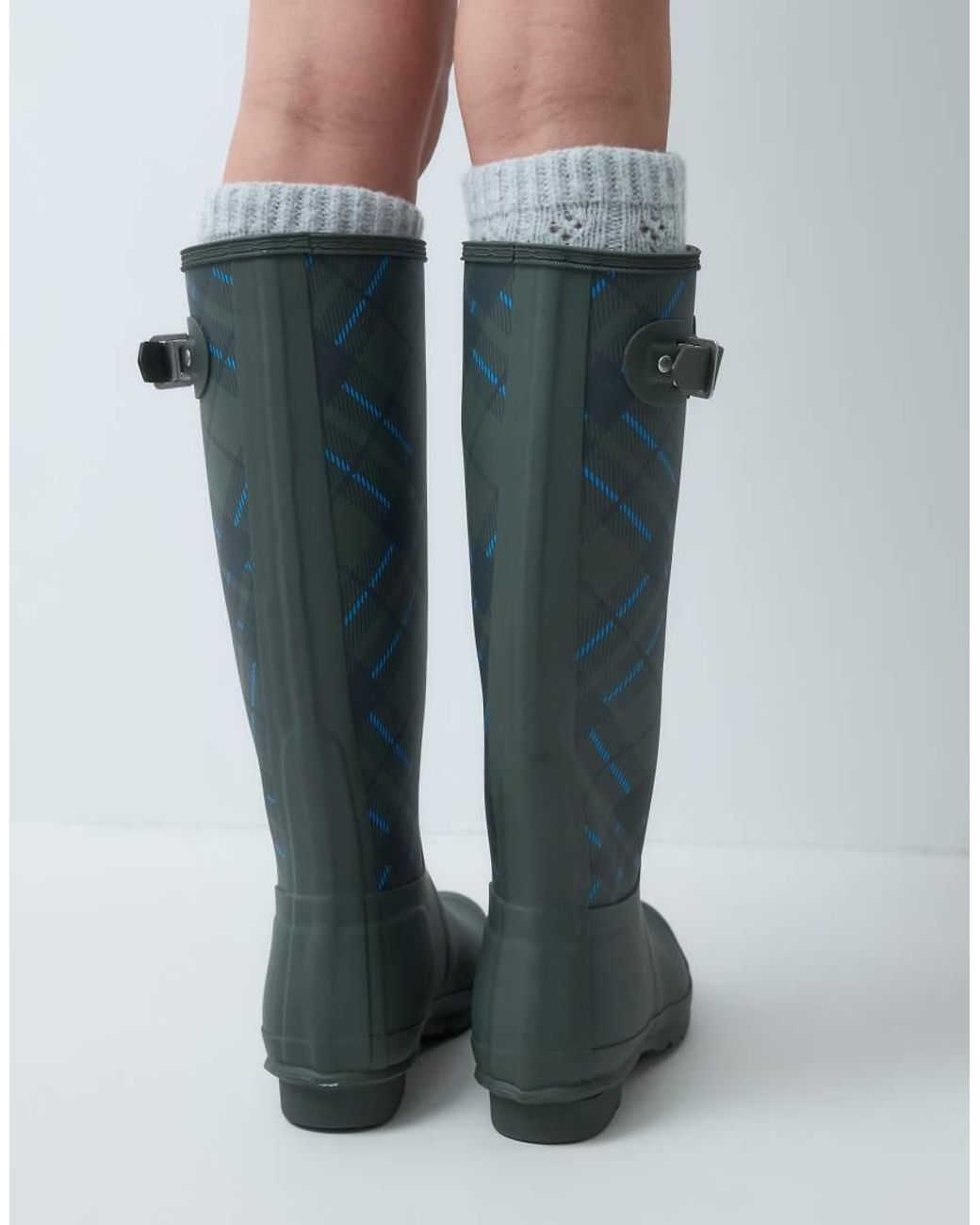 Hunter Orange Original Tall Tartan Print Wellington Boots