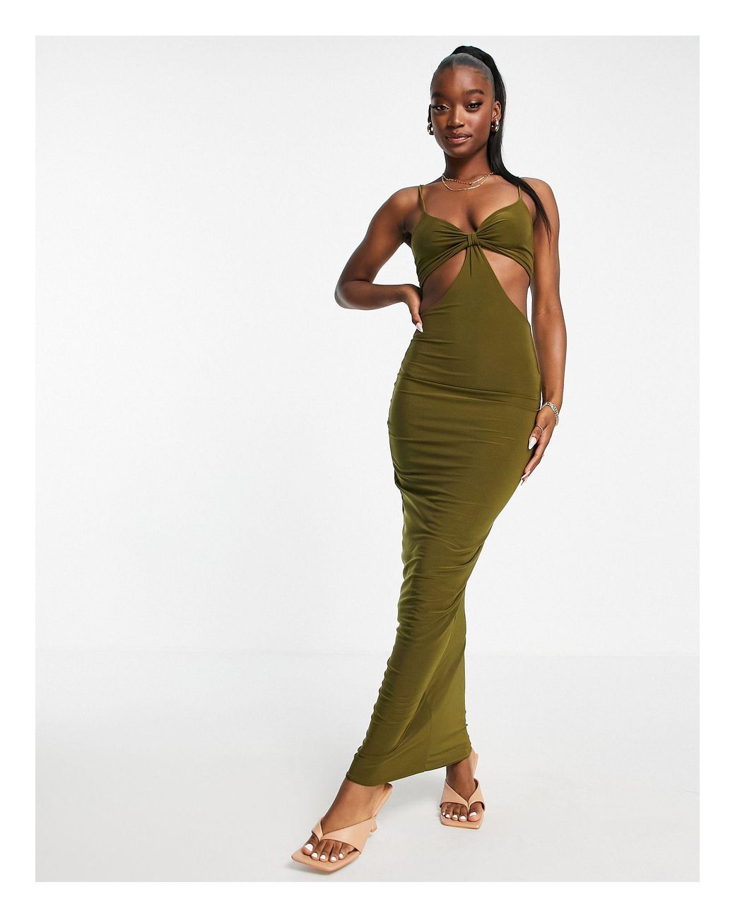 Missy Empire Exclusive Cut Out Bust Detail Maxi Dress in Green | Lyst