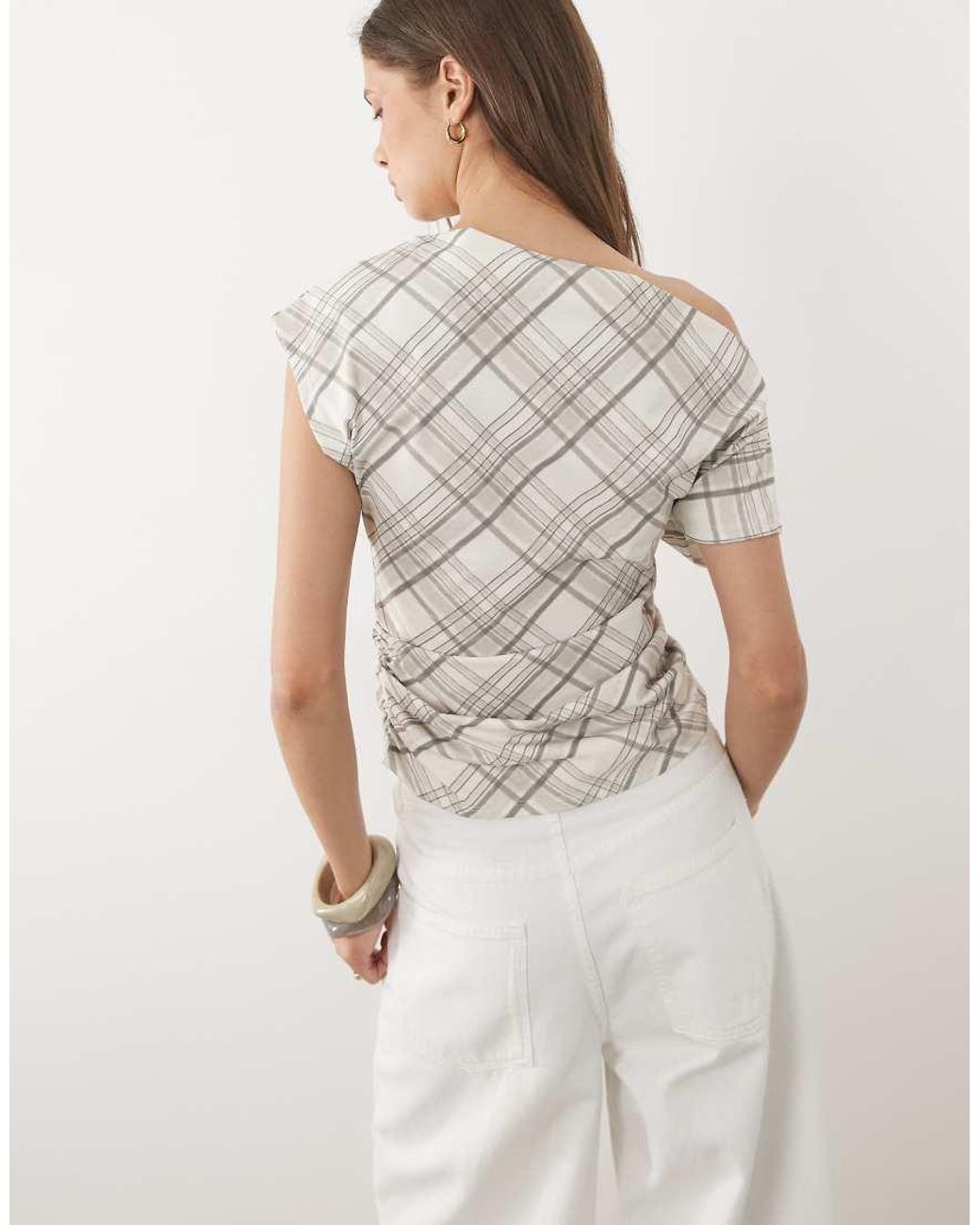 ASOS White Fallen Shoulder Cinched Waist Top