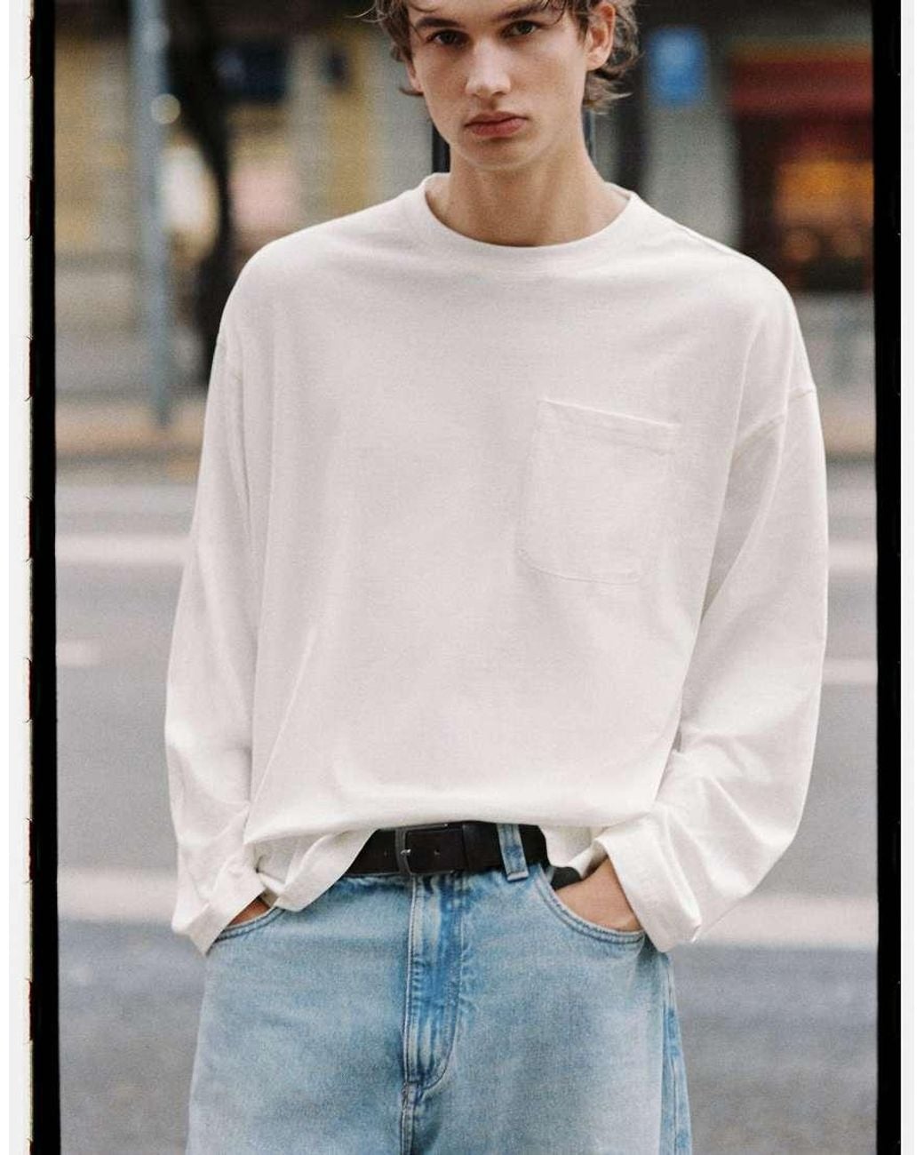 Pull&Bear White Distressed Leather-effect Belt for men