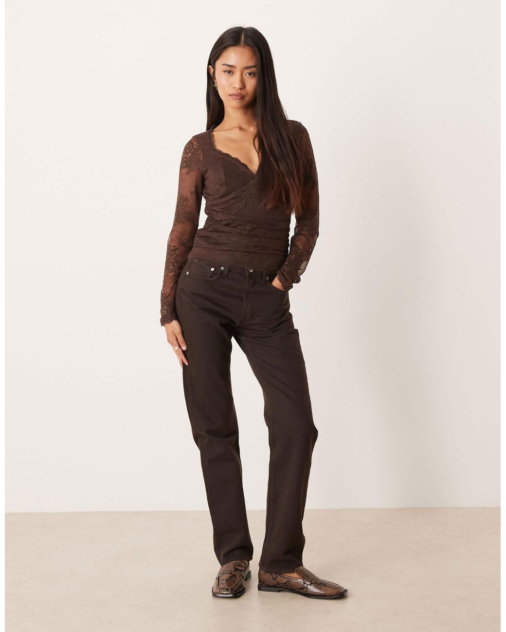 Abercrombie & Fitch Brown – langärmliges oberteil aus spitze