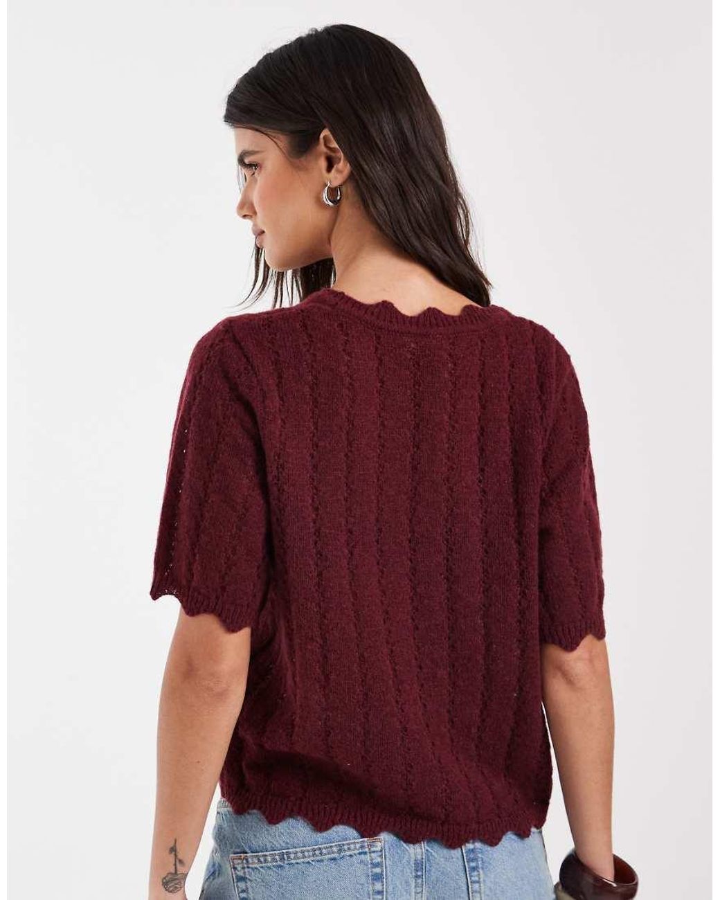 Pieces Red Frill Trim Short Sleeve Knitted Cardigan