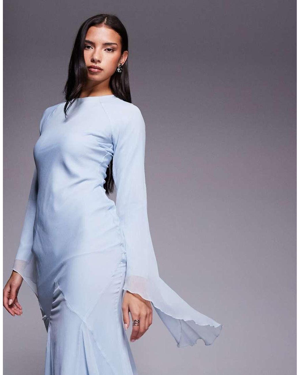 ASOS Blue Extreme Ruffle Sleeve Maxi Dress With Godet Insert Skirt