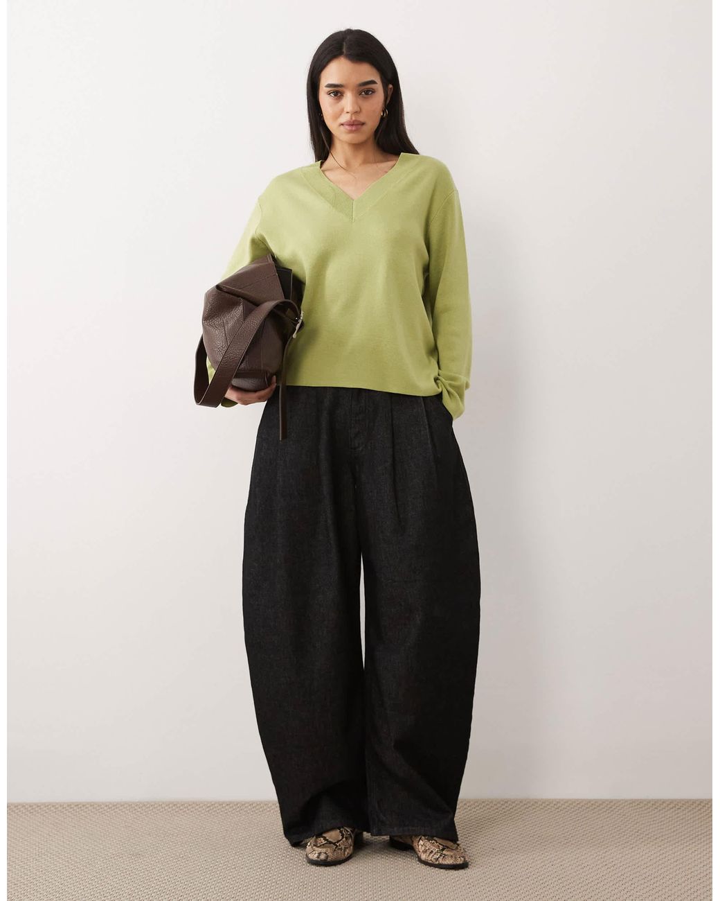Pull en maille à col v - clair Mango en coloris Green