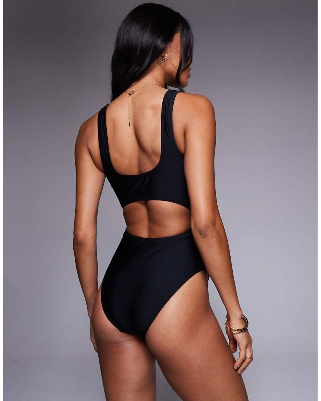 South Beach Black Essentials Cut Out Front Swimsuit