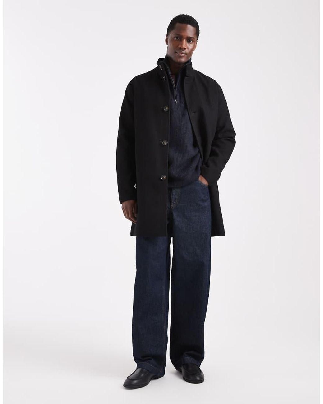 Only & Sons Blue Wool Blend Funnel Neck Overcoat for men