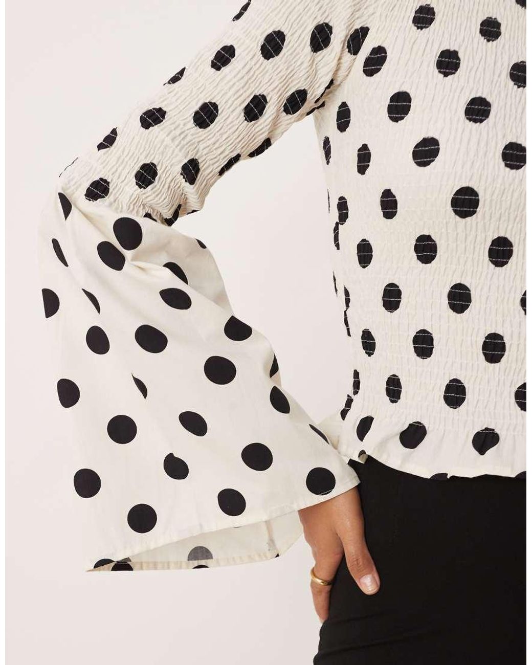 ASOS Natural Shirred Bodice Long Sleeve