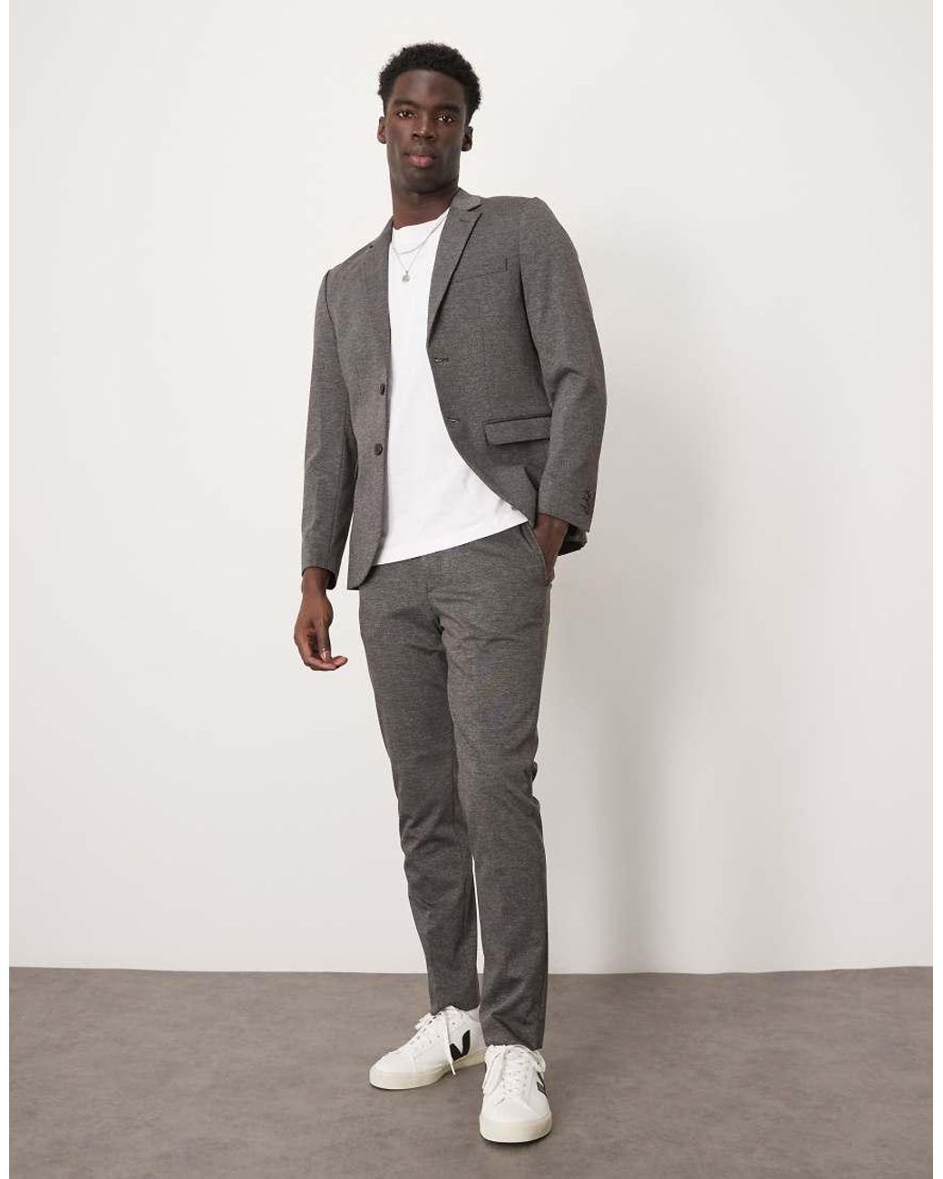 SELECTED Gray Noah Slim Fit Jersey Suit Blazer for men