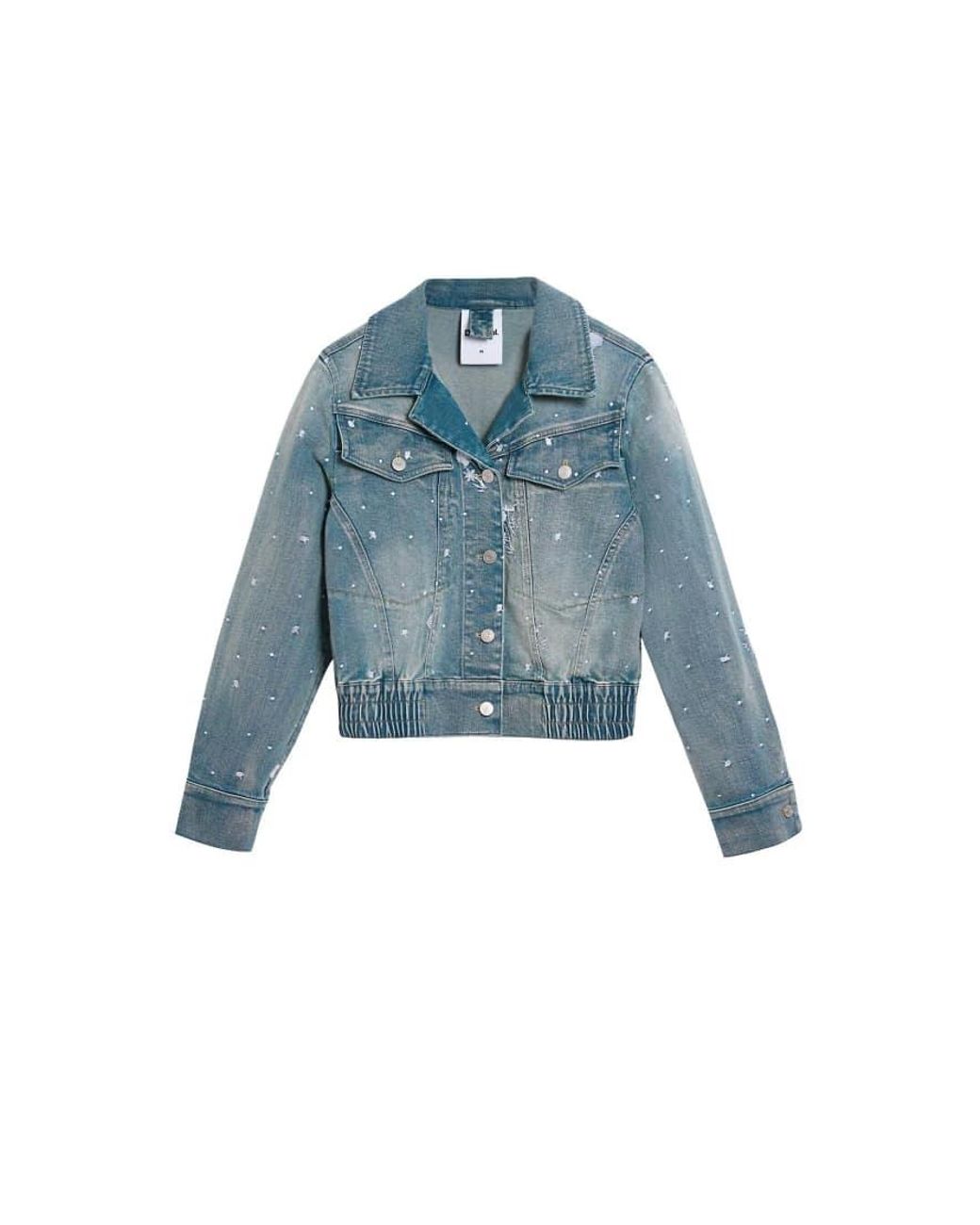 Desigual Blue Embroidered Trucker Jacket, Cotton