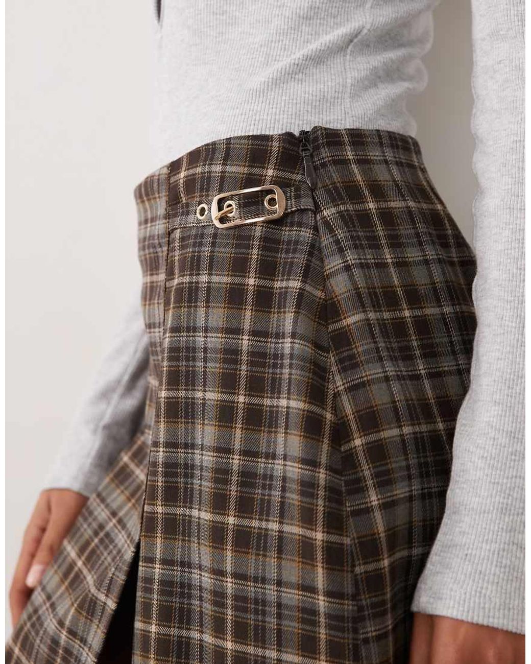 New Look Brown Check Tie Side Skort