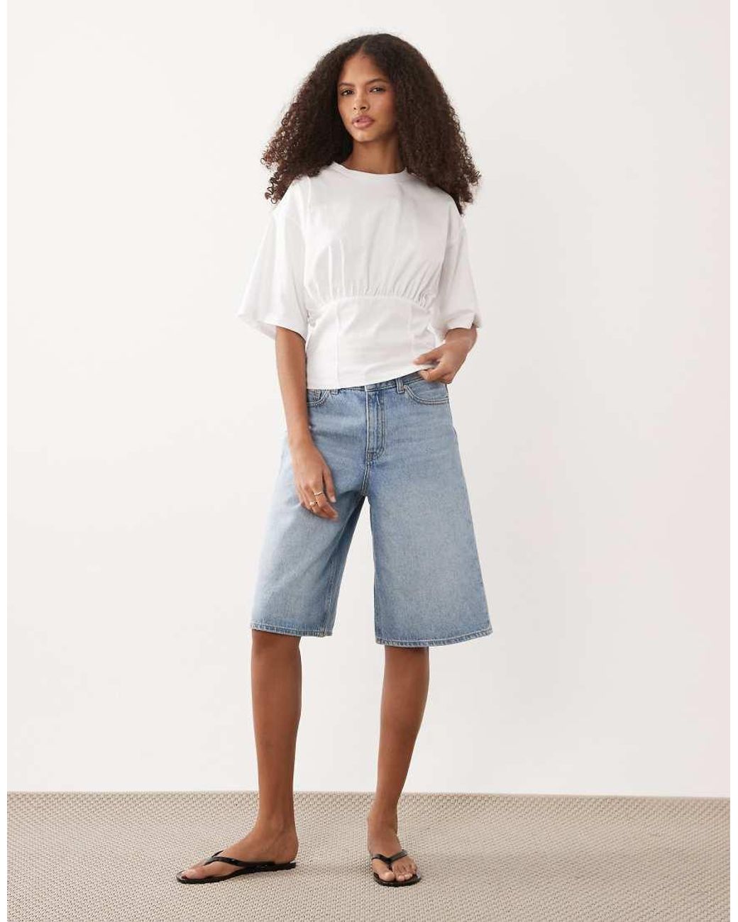 ASOS White Lace Up Back Cinch Waist T Shirt