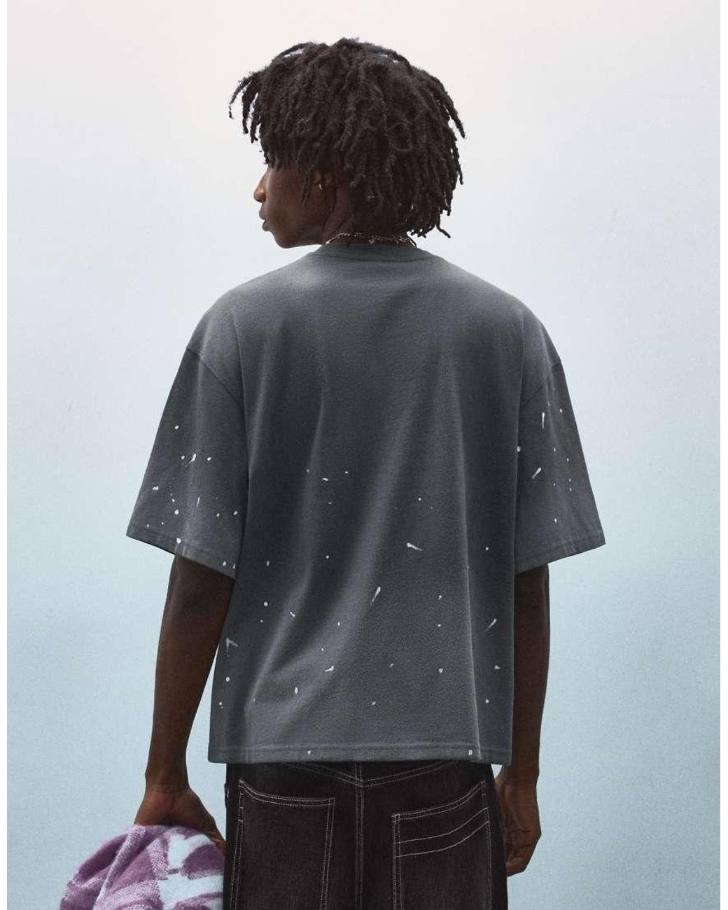 Bershka Gray Boxy Short Sleeve Washed-effect T-shirt for men