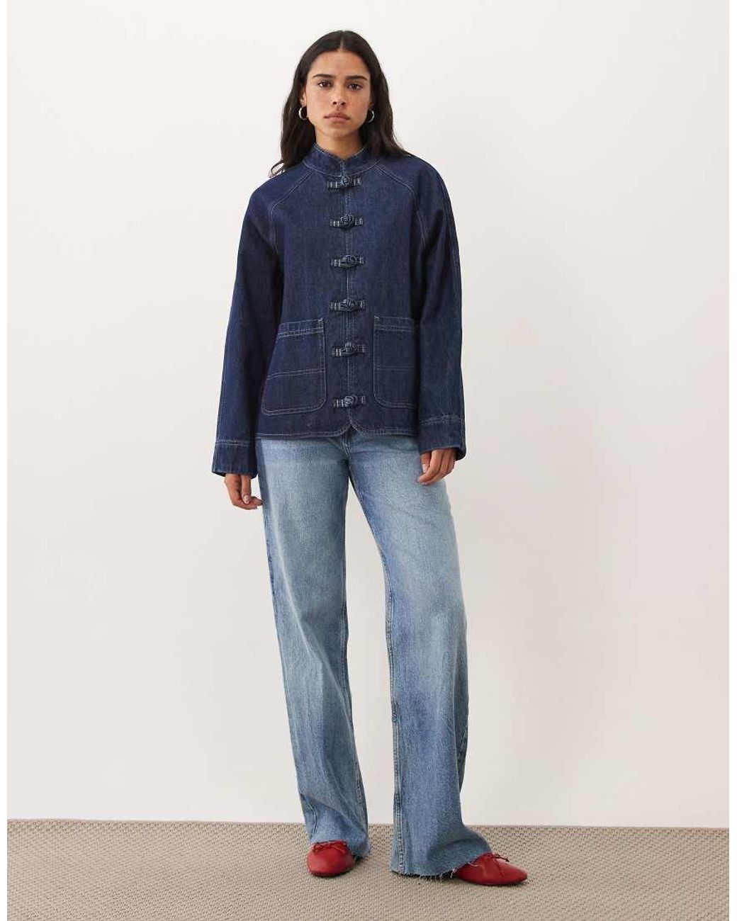 ASOS Blue Denim Collar Detail Jacket With Trims
