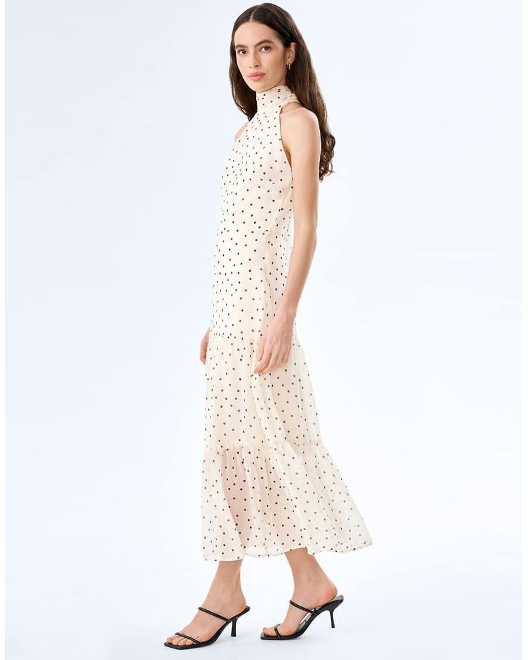 OMNES White Dresses Romeo High-Neck Chiffon Midi Dress