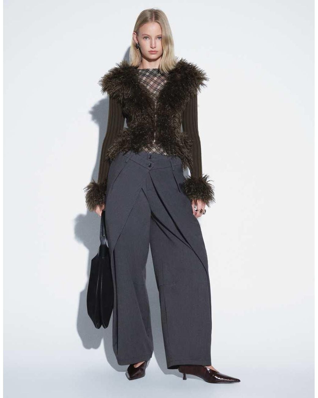 I.AM.GIA Black Cressida Compact Knit shaggy Faux Fur Trim Zip Through Cardigan