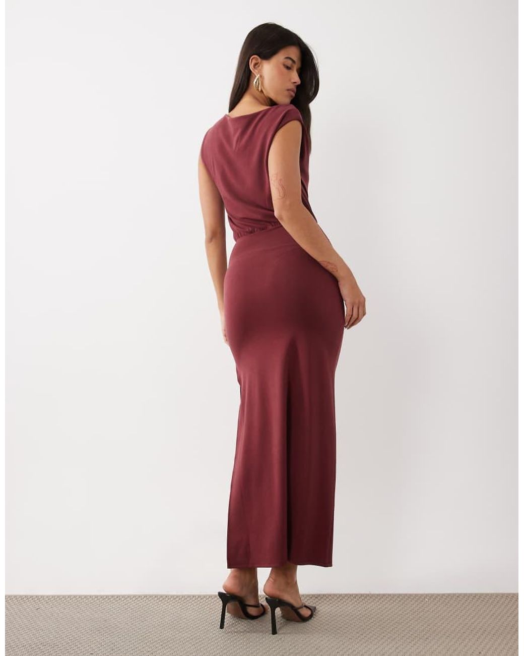 ASOS Red Off Shoulder Maxi Dress With Side Split Detail