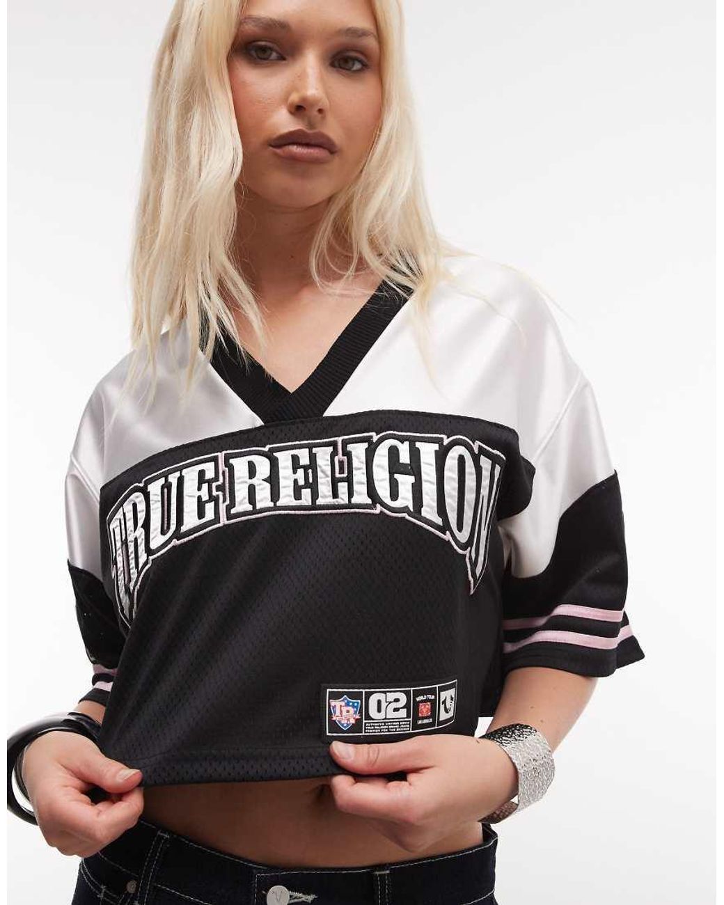 True Religion Black Crystal Sporty Jersey Cropped Top