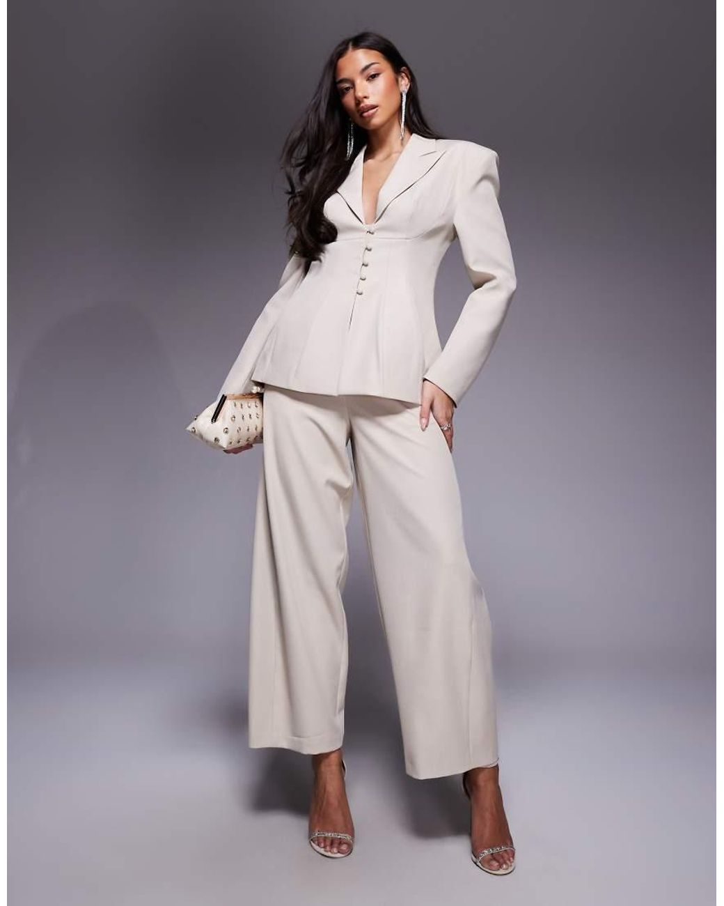 ASOS Gray Co-ord Cinched Waisted Tailored Blazer With Button Detail