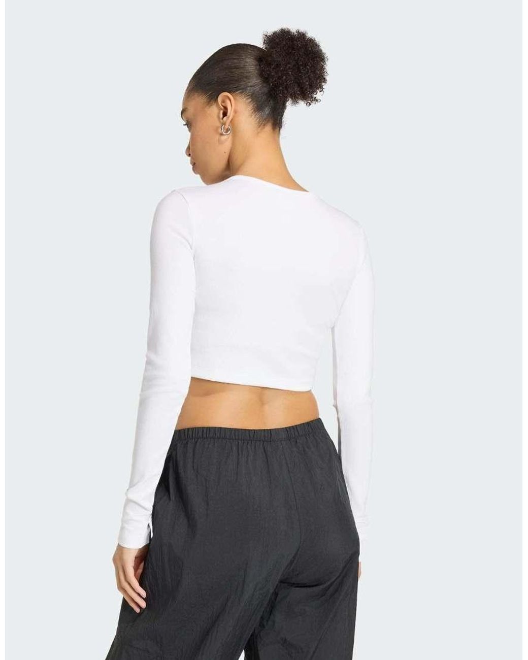 Adidas Originals White Essentials Rib Cropped Longsleeve T-shirt