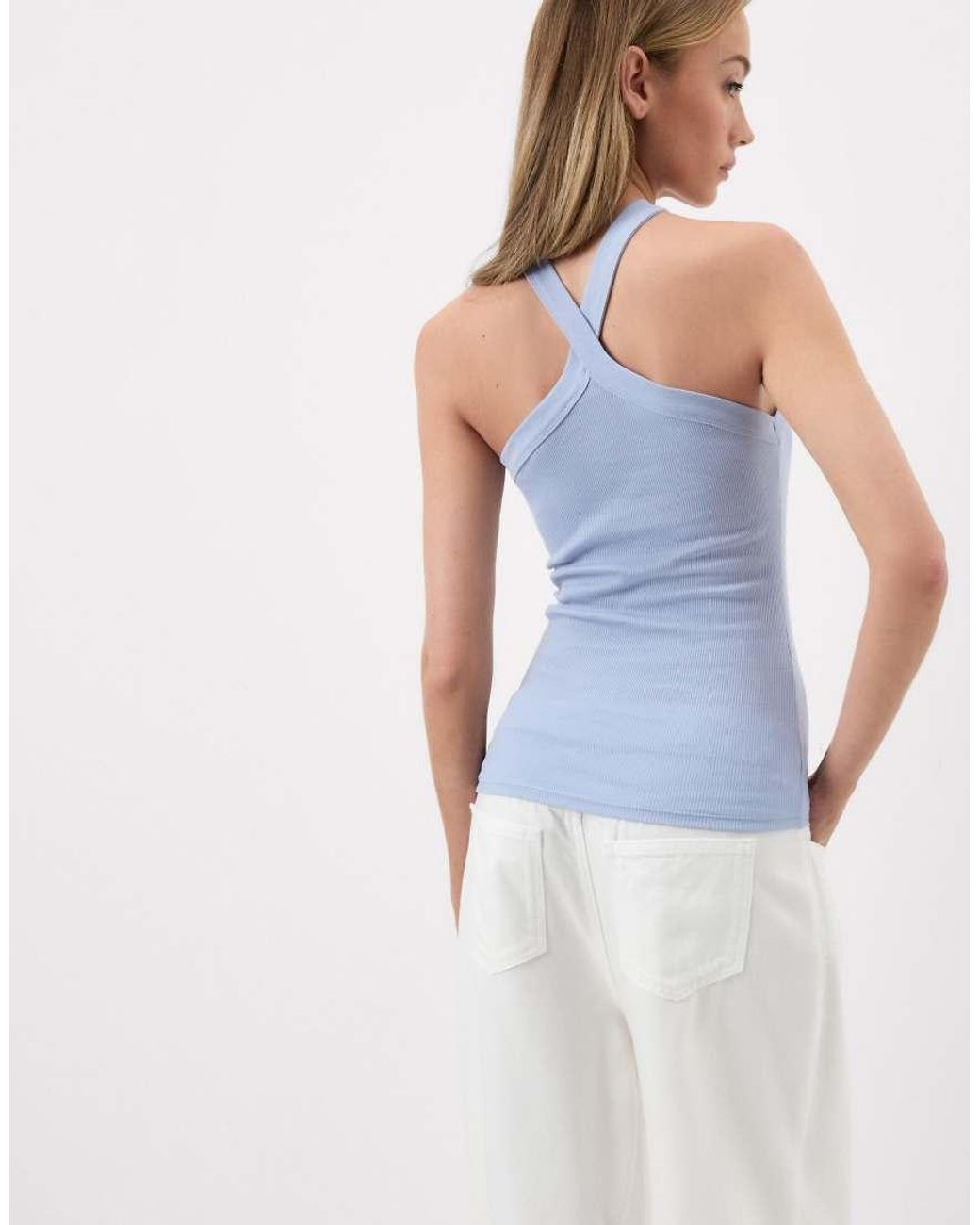 Intimissimi Blue Ribbed Superior Cotton Crossover Cami