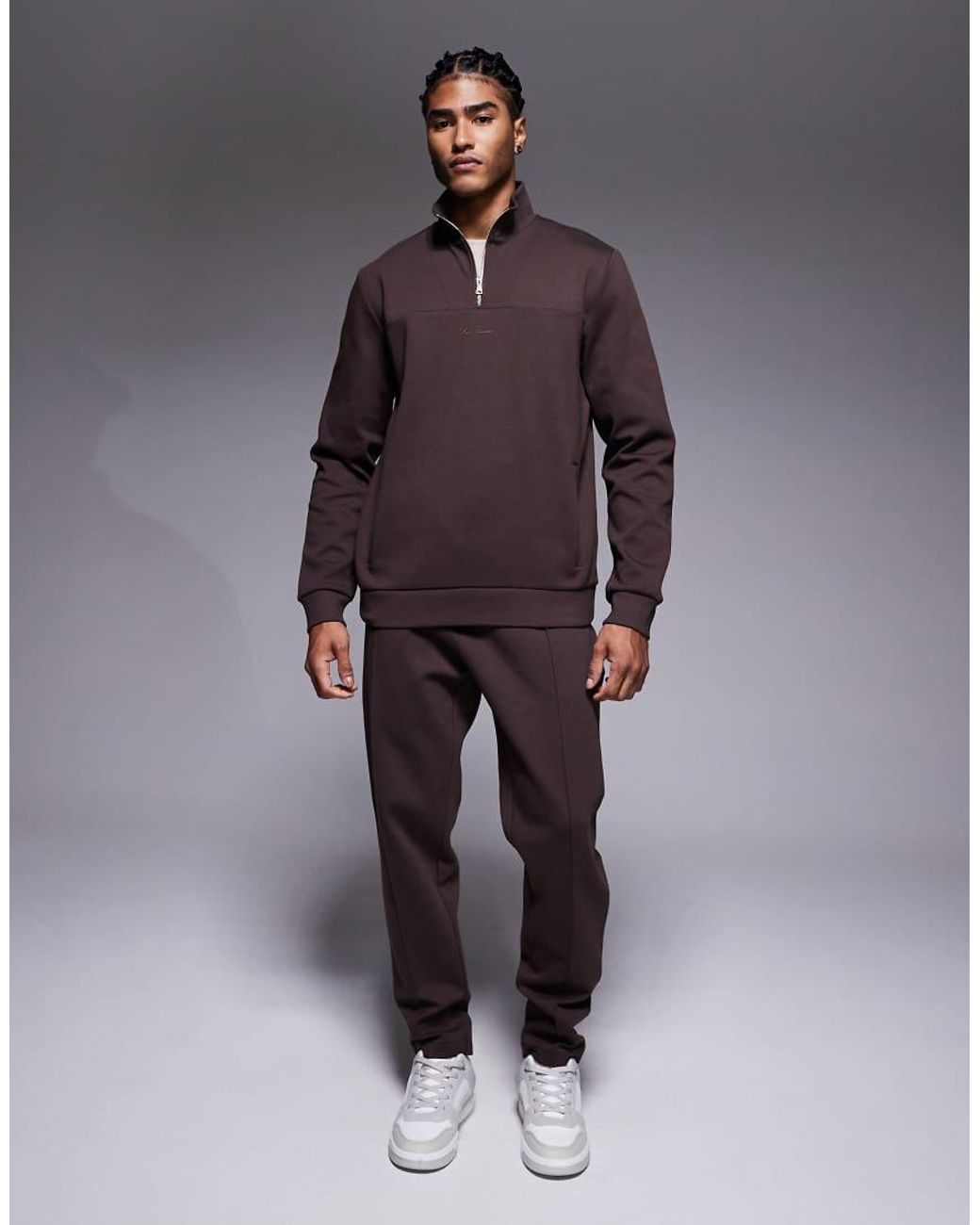 River Island Gray Premium 1/4 Zip Sweatshirt Co-Ord for men