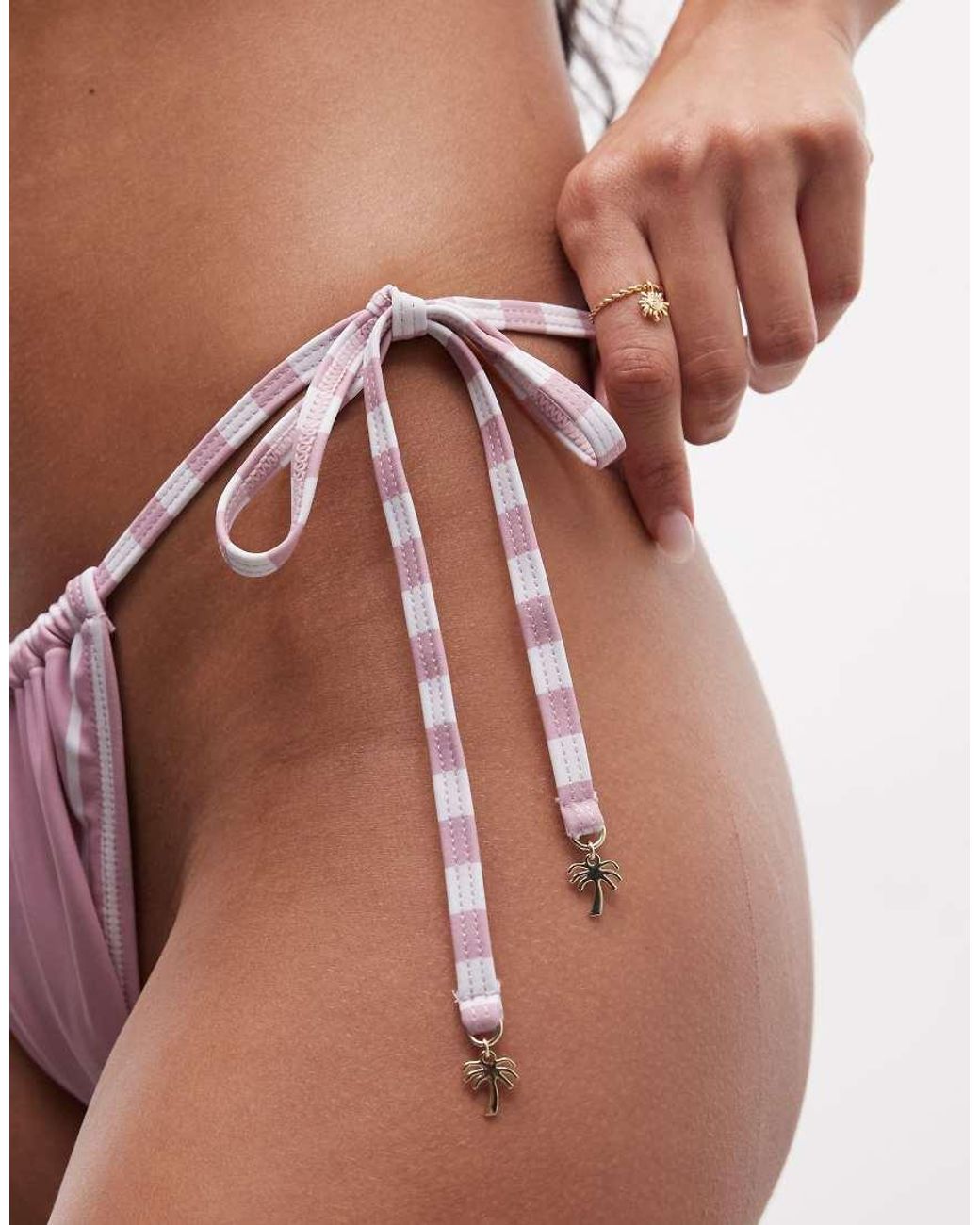 River Island Brown Tie Side Contrast Bikini Bottoms