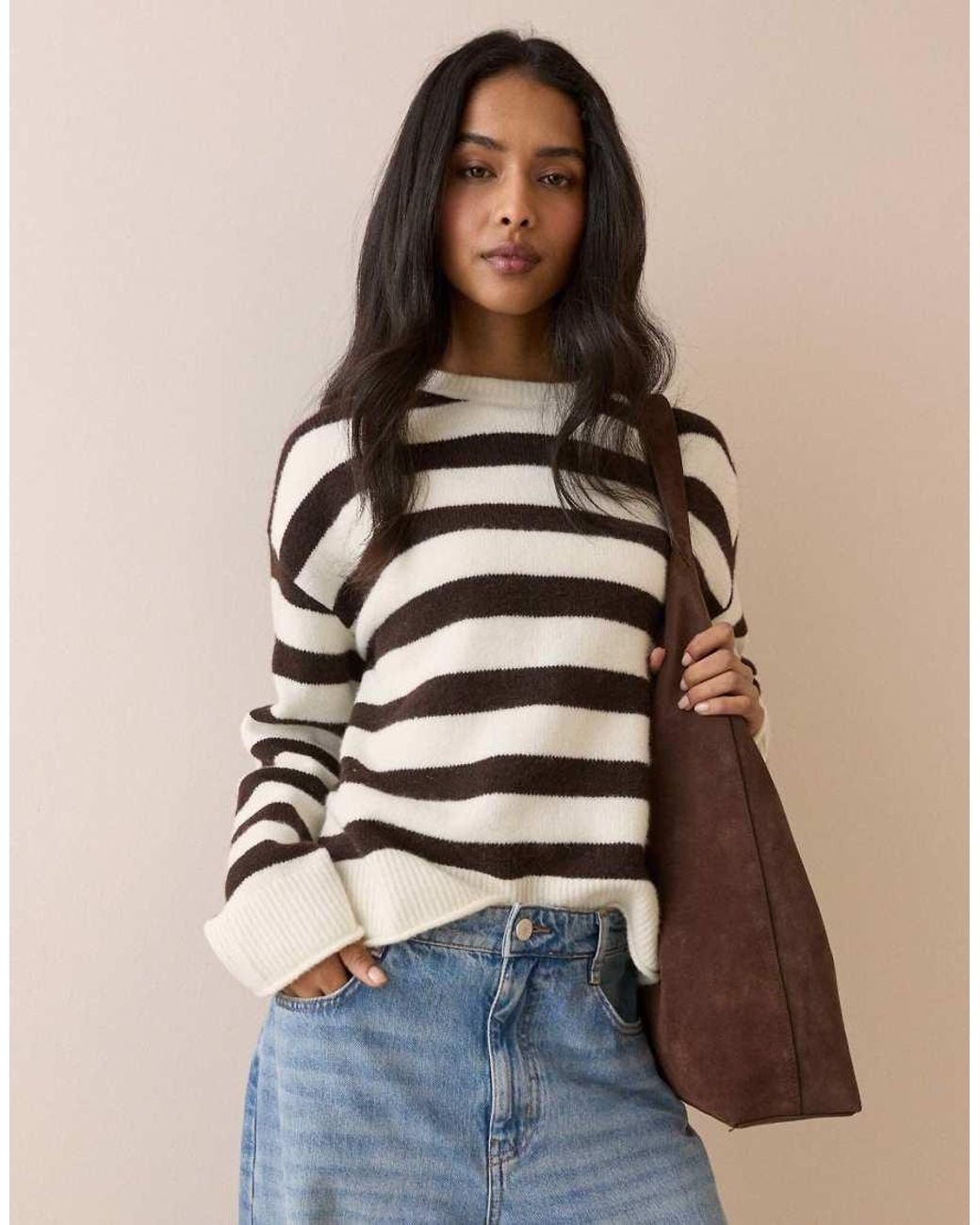 Nobody's Child Natural Striped Crew Neck Jumper