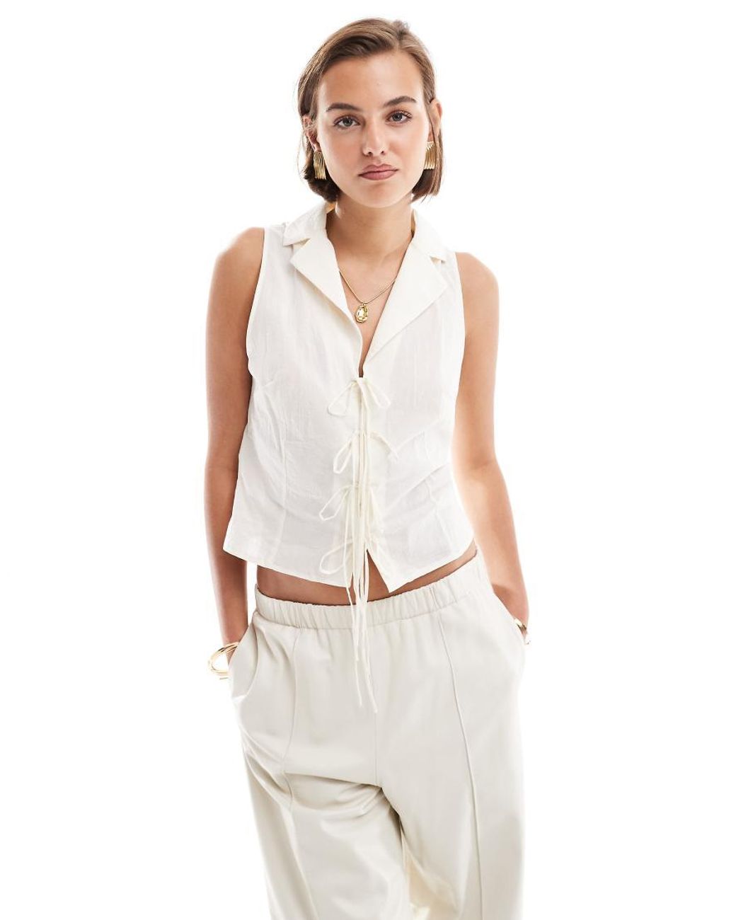 Mango Tie Front Sleeveless Blouse in White Lyst UK